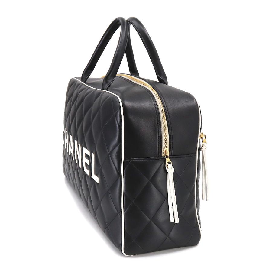 新品同様 シャネル CHANEL マトラッセ ロゴ ボストン バッグ レザー ブラック A05943 ヴィンテージ ゴールド 金具 Boston Bag 90202152｜purpose-inc｜03