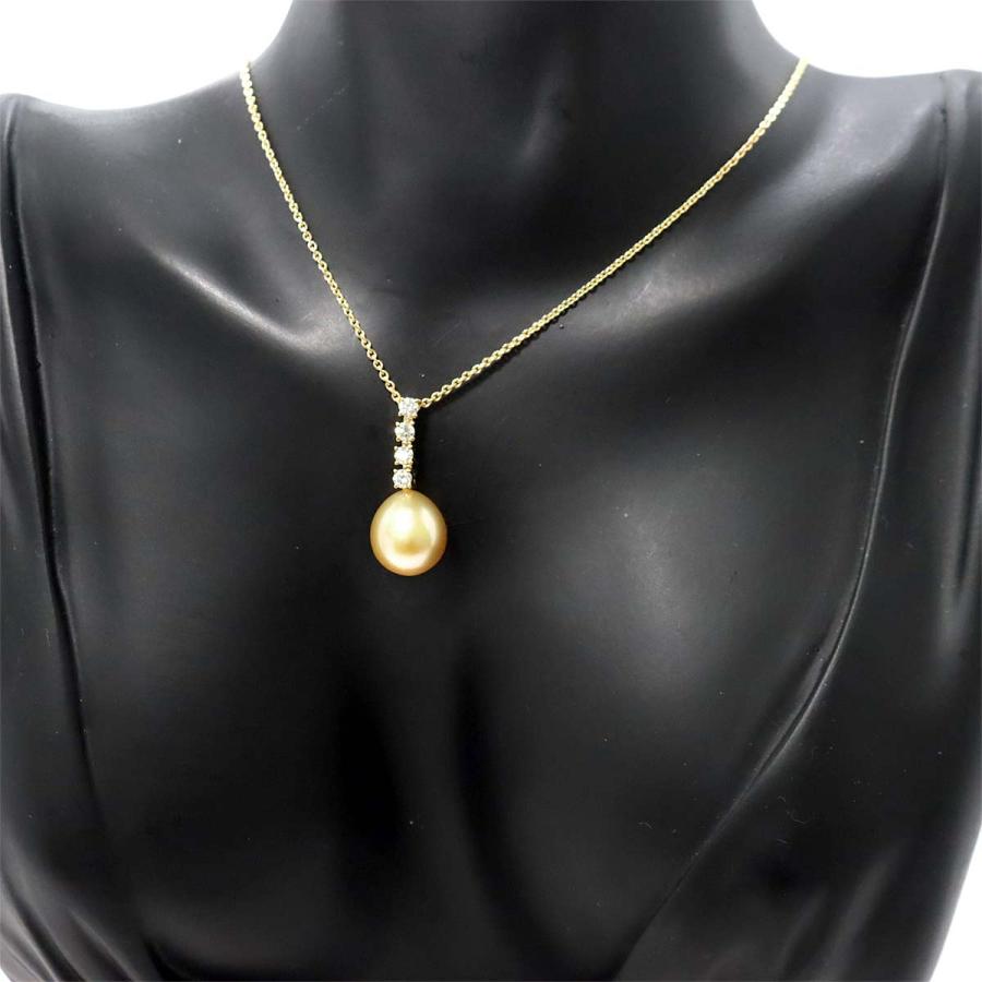 ミキモト MIKIMOTO 白蝶真珠 10.6mm ダイヤ ネックレス 42cm K18 YG  