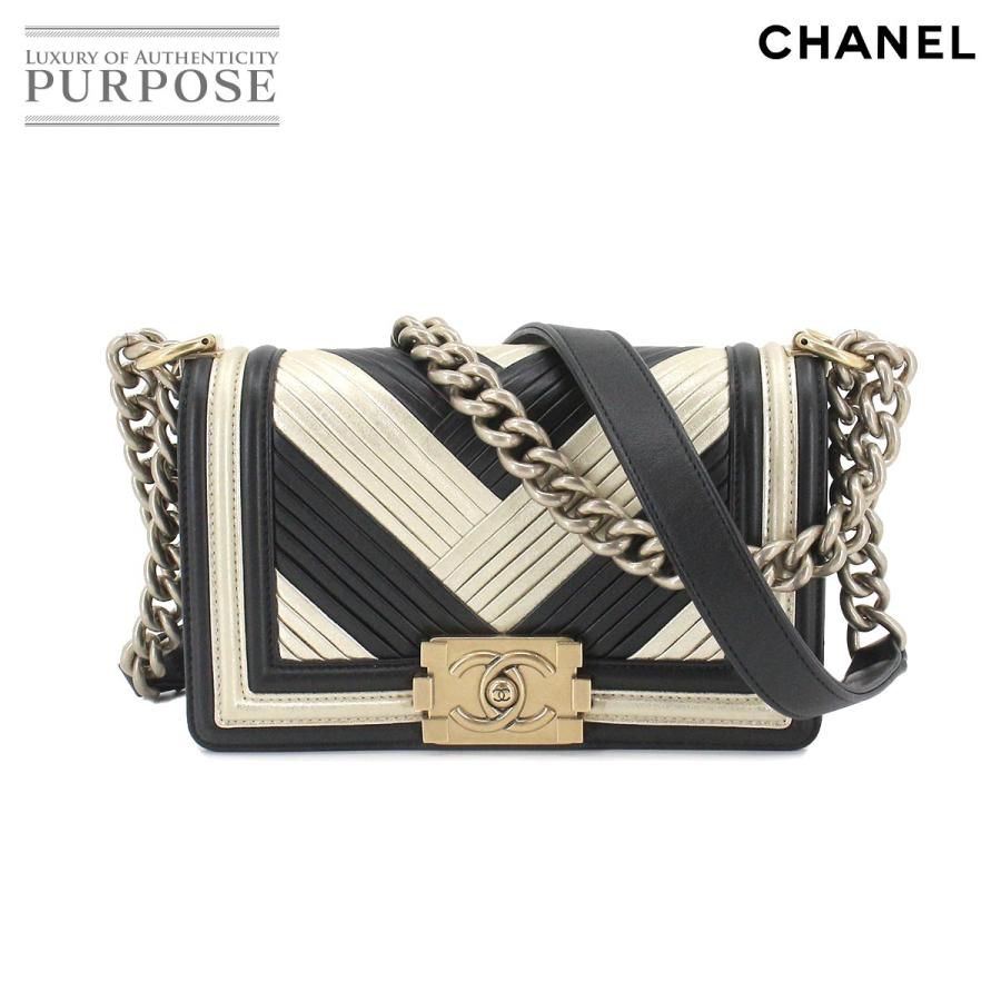 シャネル CHANEL ボーイシャネル スモール チェーン ショルダー バッグ レザー ブラック ライトゴールド Boy Chanel