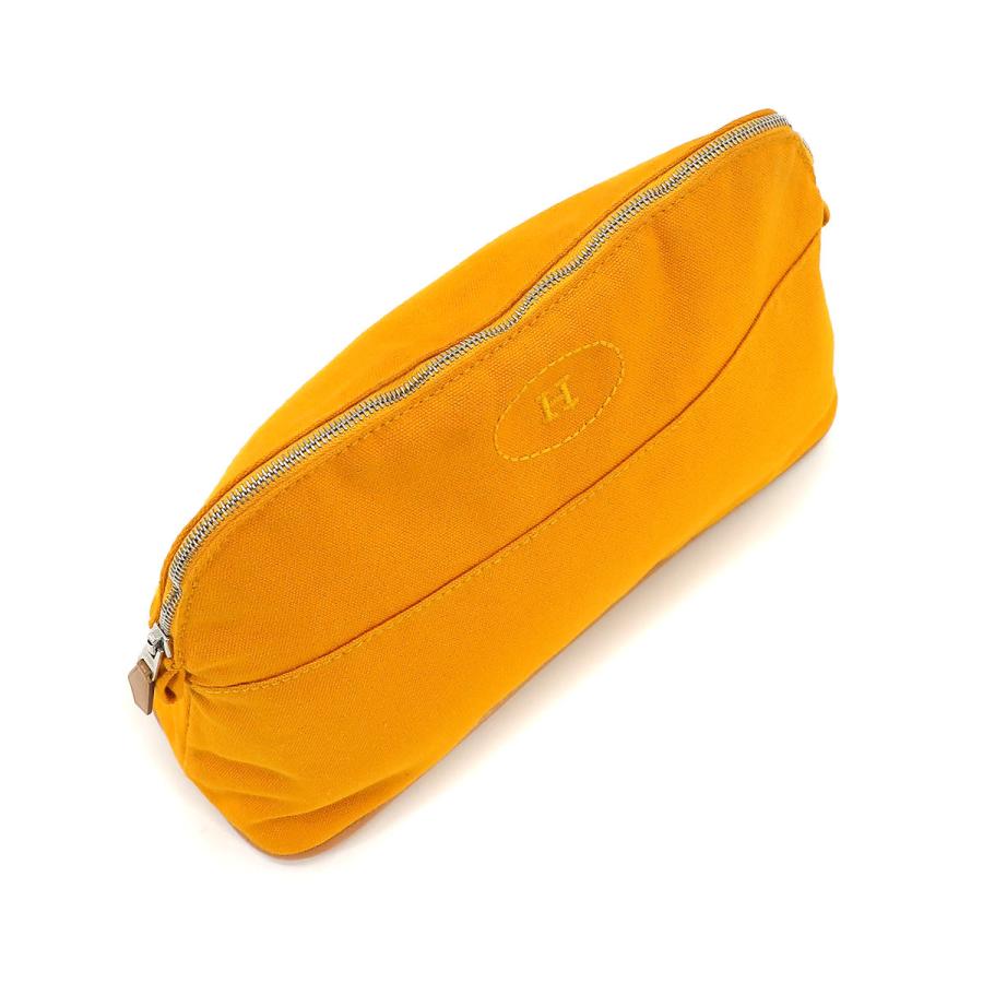 エルメス HERMES ボリード ポーチ MM コットンキャンバス レザー イエロー シルバー 金具 Bolide Pouch 90225535｜purpose-inc｜04