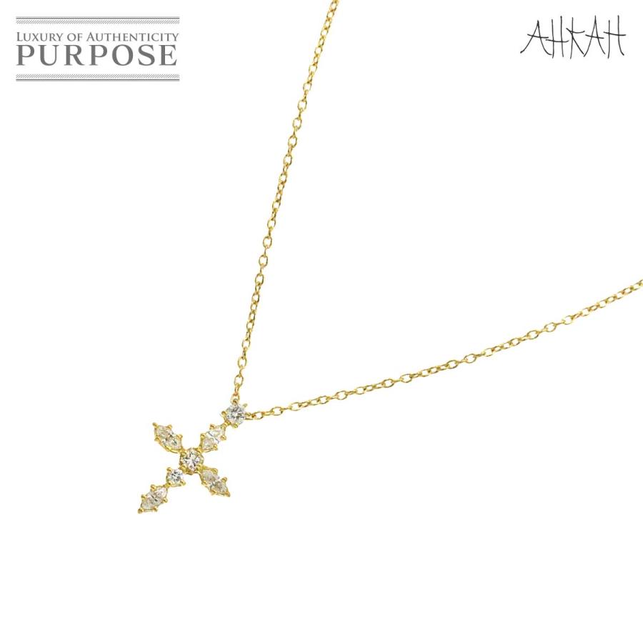 アーカー AHKAH NN クロス ダイヤ 0.14ct ネックレス 43cm K18 YG  