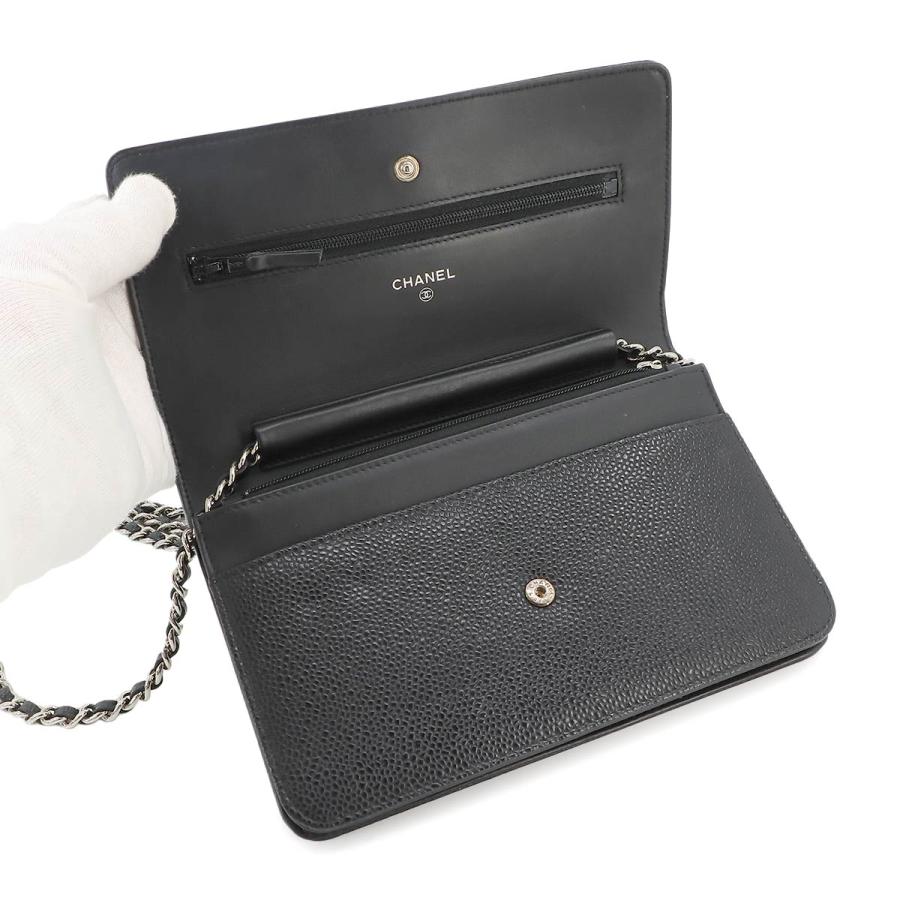 シャネル CHANEL キャビアスキン チェーン ウォレット 長財布 レザー ブラック A48654 ココマーク シルバー 金具 Chain Wallet 90230563｜purpose-inc｜06