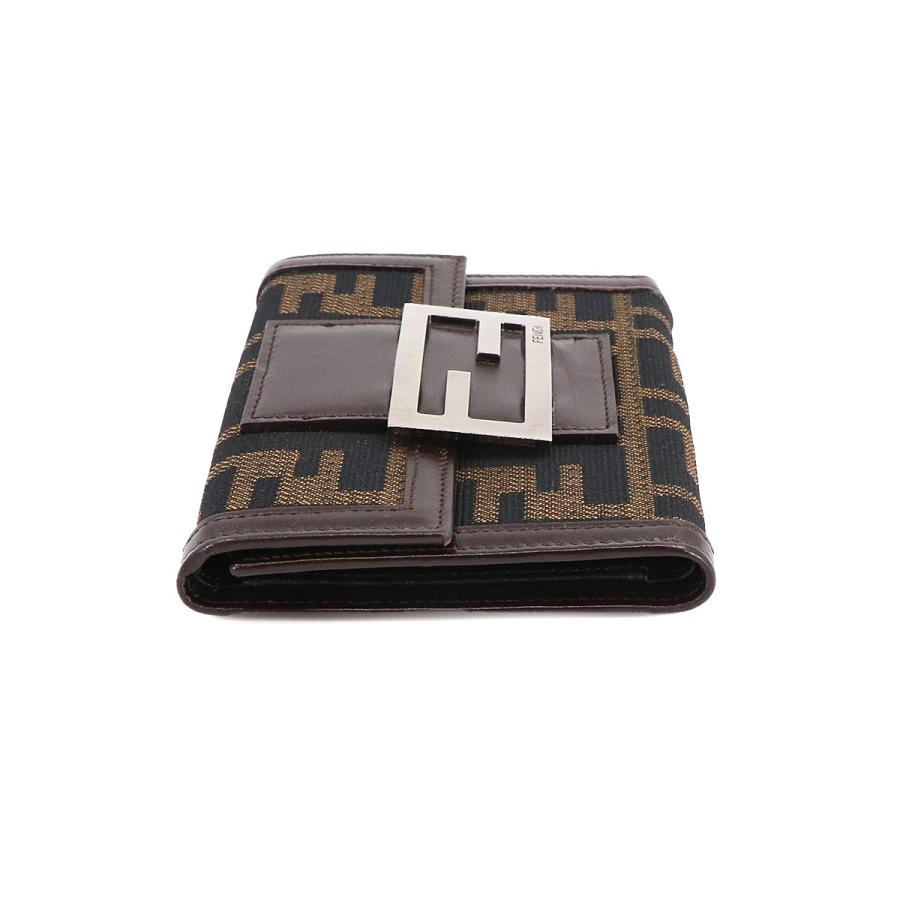 新品同様 フェンディ FENDI ズッカ柄 二つ折り 財布 キャンバス レザー 