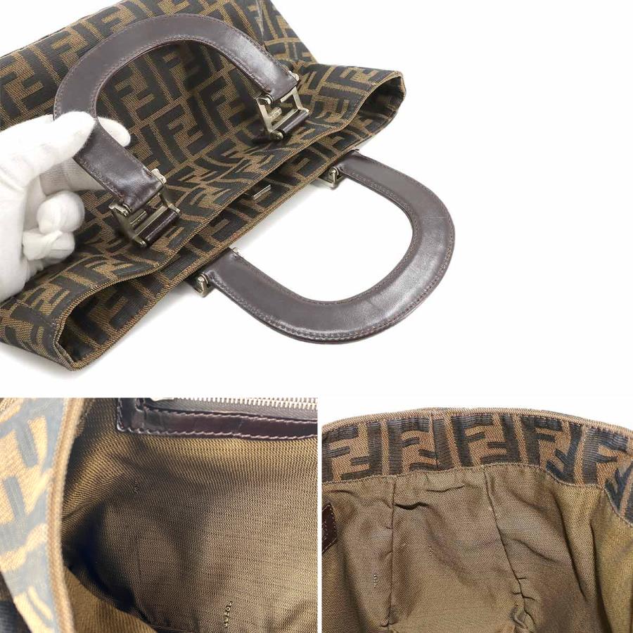 フェンディ FENDI ズッカ柄 トート バッグ キャンバス レザー ブラウン  