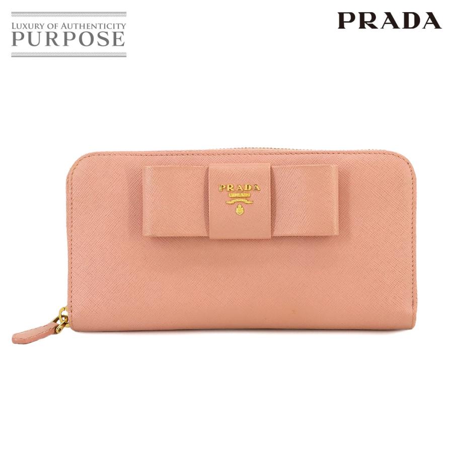 プラダ PRADA リボン ラウンドファスナー 長財布 サフィアーノ レザー 