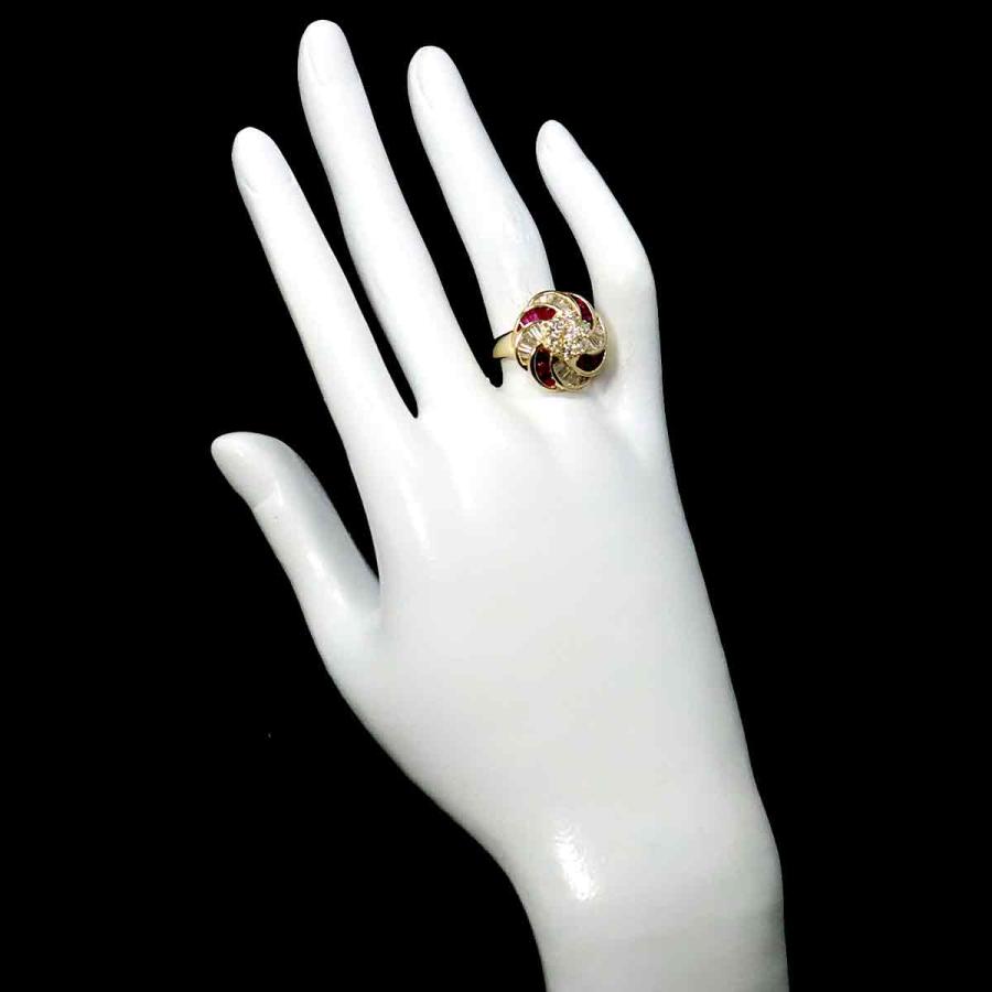 リング 14.5号 ルビー 1.30ct ダイヤ 1.45ct K18 YG イエローゴールド  