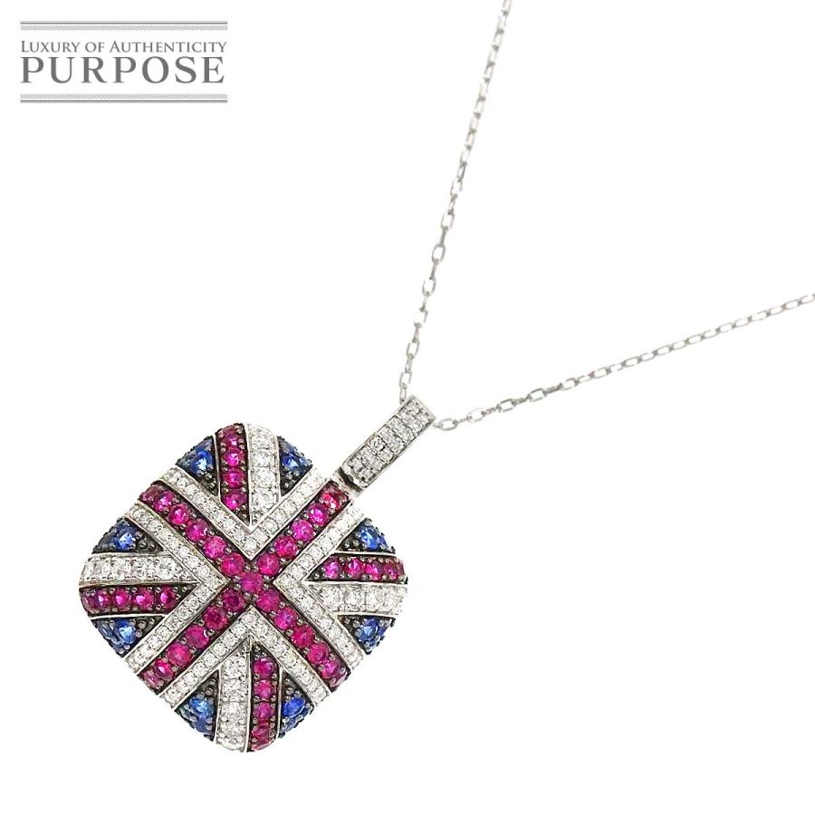 ルビー 0.88ct サファイヤ 0.58ct ダイヤ 0.67ct ネックレス 45cm K18  