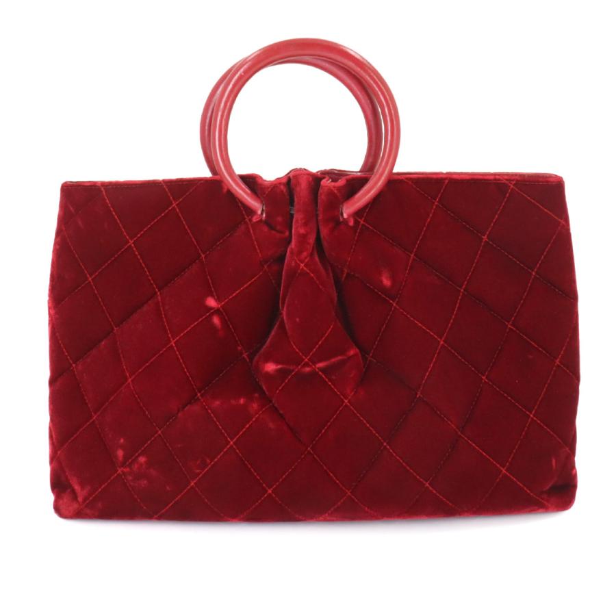 CHANEL シャネル マトラッセ ハンド バッグ ベロア レザー レッド 