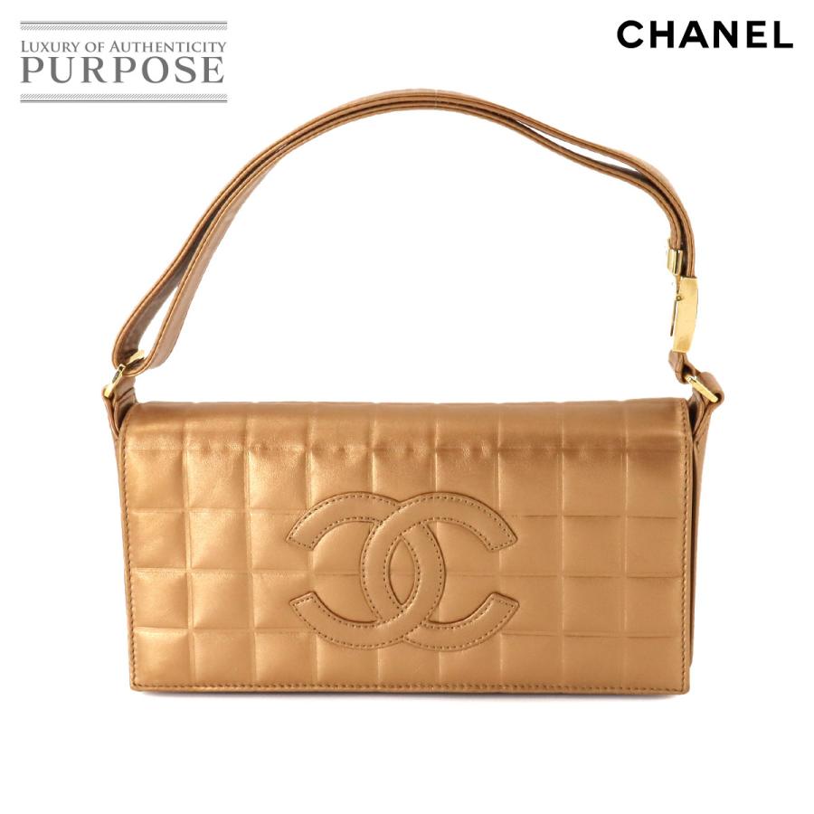 シャネル CHANEL チョコバー ショルダー バッグ レザー ゴールド  