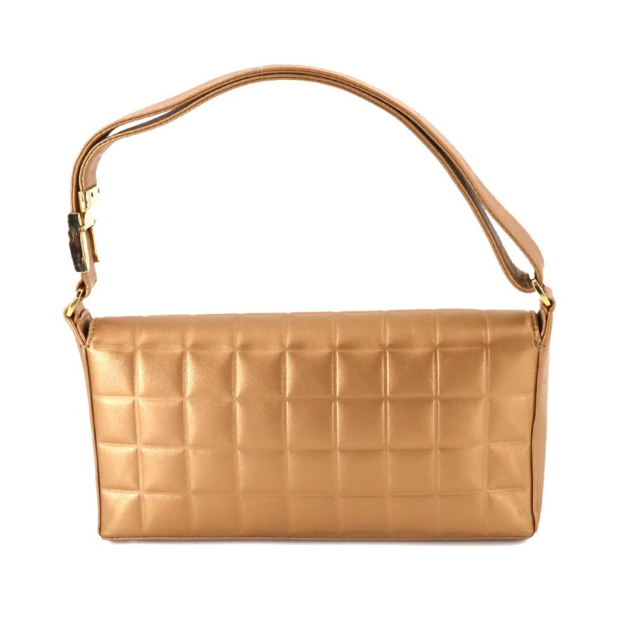 シャネル CHANEL チョコバー ショルダー バッグ レザー ゴールド  