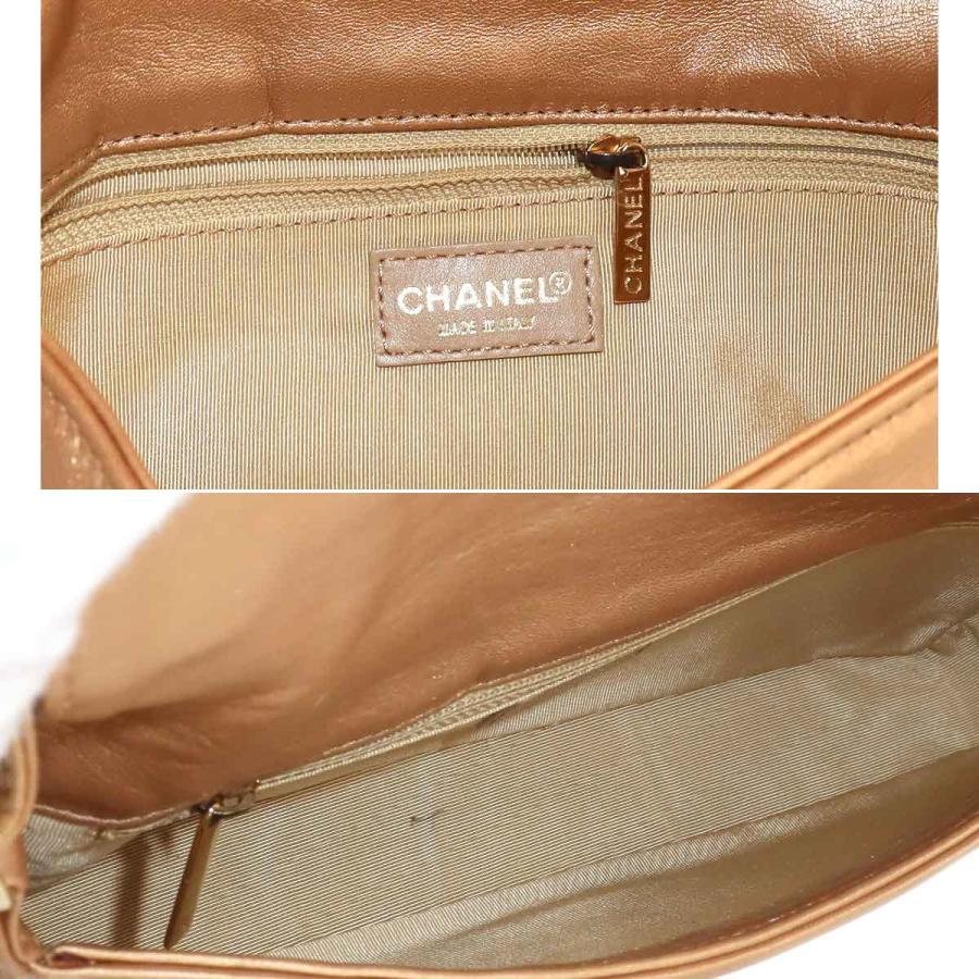 シャネル CHANEL チョコバー ショルダー バッグ レザー ゴールド  