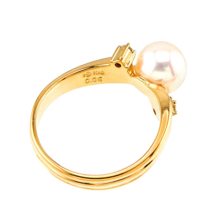 TASAKI タサキ 9号 リング アコヤ真珠 7.3mm ダイヤ 0.05ct K18 YG 