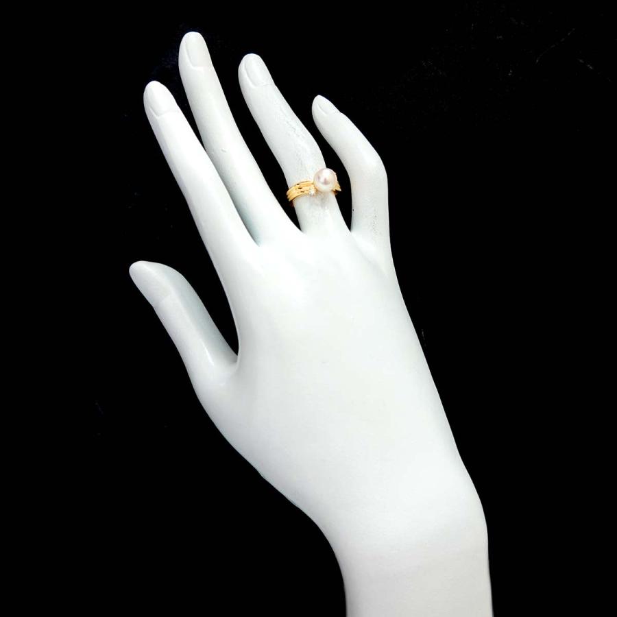 TASAKI タサキ 9号 リング アコヤ真珠 7.3mm ダイヤ 0.05ct K18 YG 