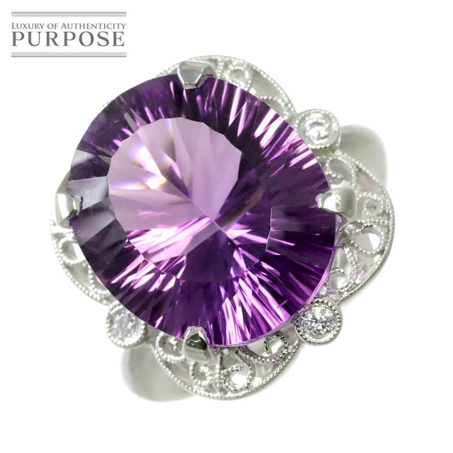 リング 12号 アメジスト 9.94ct ダイヤ 0.09ct Pt プラチナ 指輪 