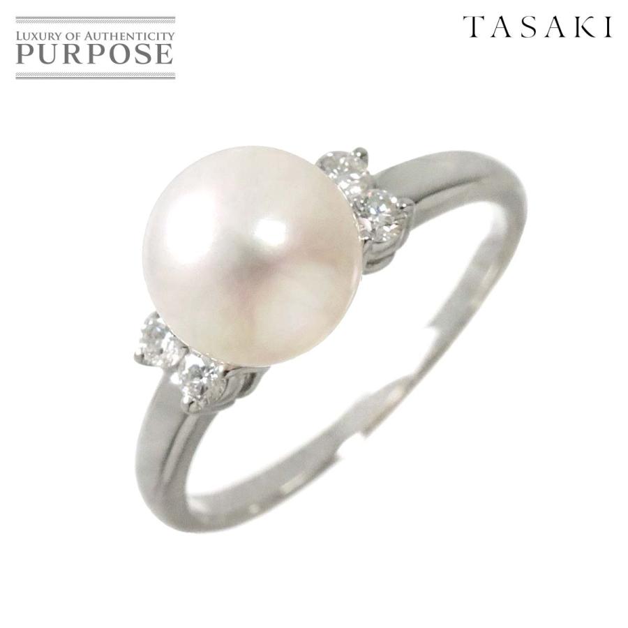 タサキ TASAKI 16号 リング アコヤ真珠 9.0mm ダイヤ 0.20ct Pt 