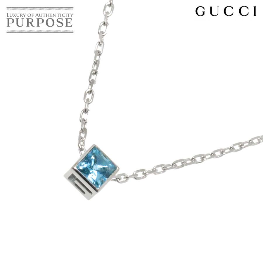 GUCCI グッチ G キューブ ブルートパーズ ネックレス 39cm K18 WG  