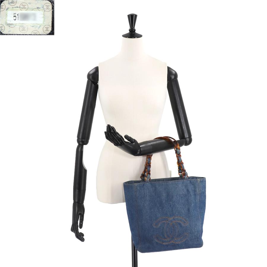 希少 限定 CHANEL シャネル べっ甲プラチェーン デニムトートバッグ