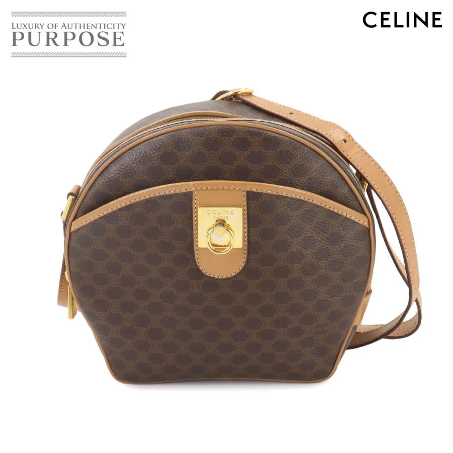 CELINE セリーヌリュックマカダム柄茶ロゴ刻印金具ショルダー調節可