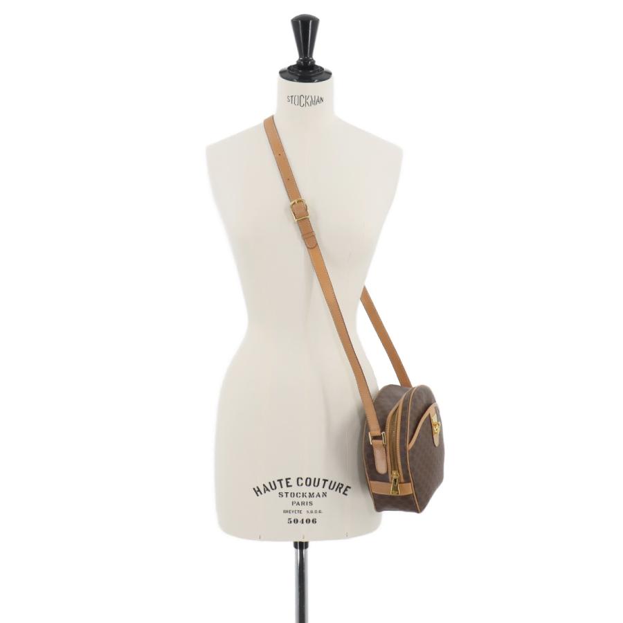CELINE セリーヌ マカダム柄 ショルダー バッグ PVC レザー ブラウン 