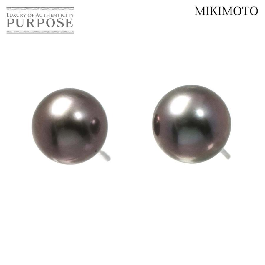 MIKIMOTO ミキモト 黒蝶真珠 9.7mm ピアス K18 WG 750 パール Akoya 