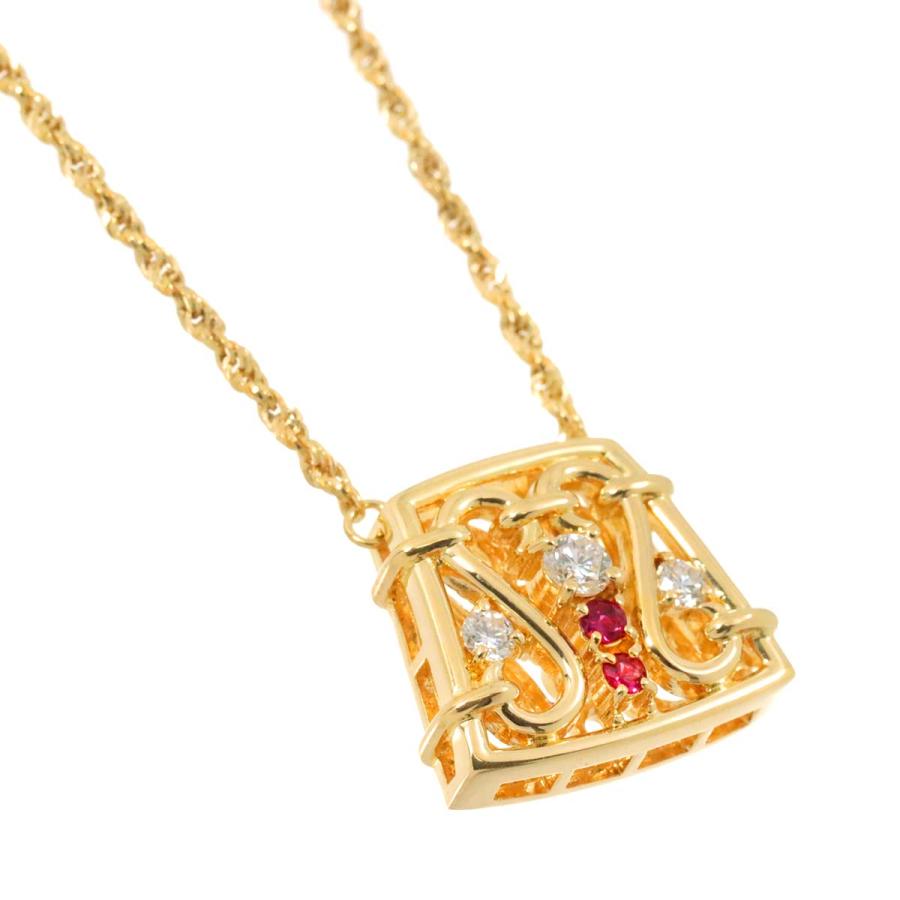 セリーヌ CELINE ダイヤ 0.28ct ルビー 0.09ct ネックレス 43cm K18 YG 