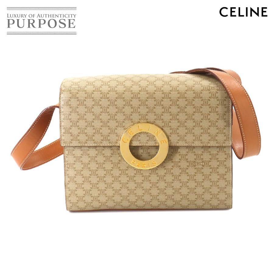 セリーヌ CELINE マカダム柄 ショルダー バッグ PVC レザー ベージュ 