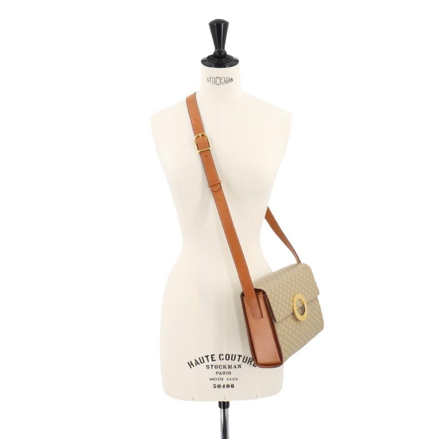 セリーヌ CELINE マカダム柄 ショルダー バッグ PVC レザー ベージュ 