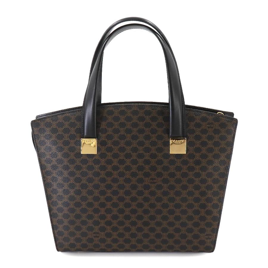 CELINE(セリーヌ) ハンドバッグ マカダム柄 黒×ブラウン レザー