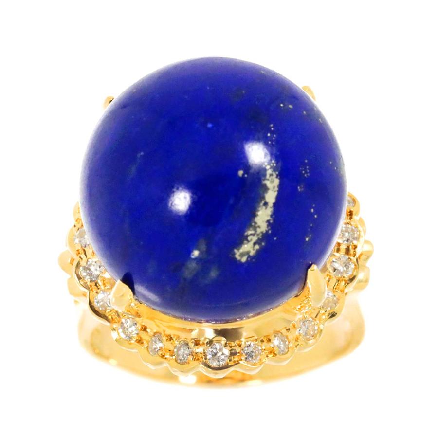 リング 11.5号 ラピスラズリ 16.3mm ダイヤ 0.32ct K18 YG