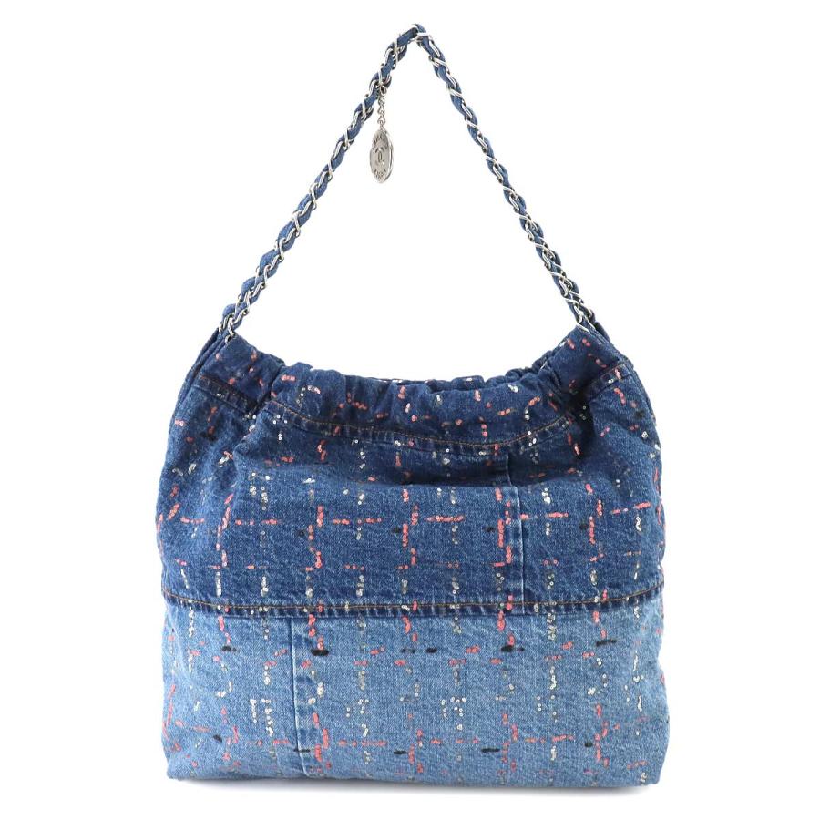 CHANEL 新品同様 シャネル 22 チェーン ショルダー バッグ デニム 