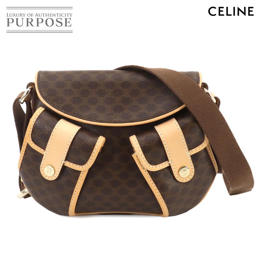 CELINE セリーヌリュックマカダム柄茶ロゴ刻印金具ショルダー調節可