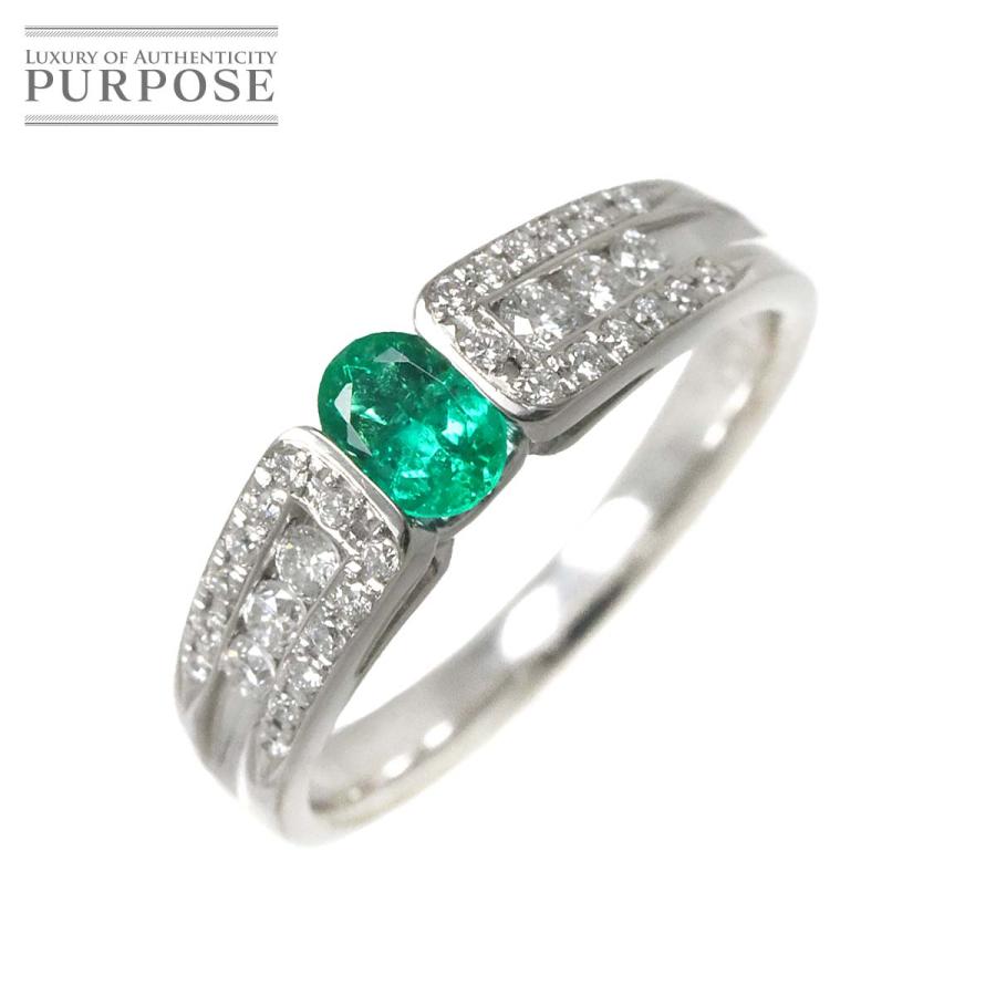 リング 14号 エメラルド 0.328ct ダイヤ 0.34ct Pt プラチナ 指輪  