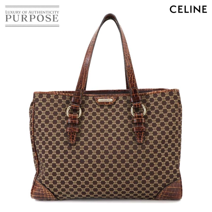 CELINE 美品 セリーヌ マカダム柄 トート バッグ キャンバス レザー 