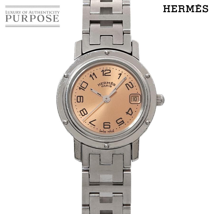 HERMES エルメス クリッパー CL4 210 レディース 腕時計 デイト ピンク  