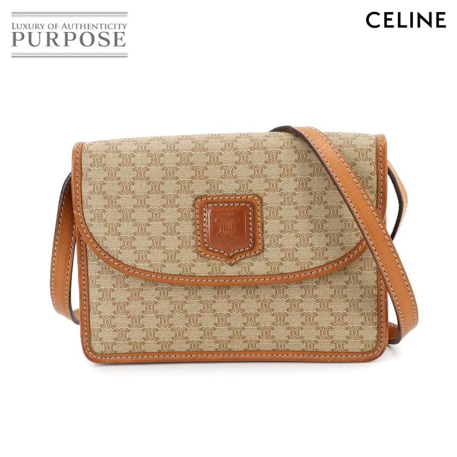 CELINE セリーヌ マカダム柄 ショルダー バッグ PVC レザー ベージュ 