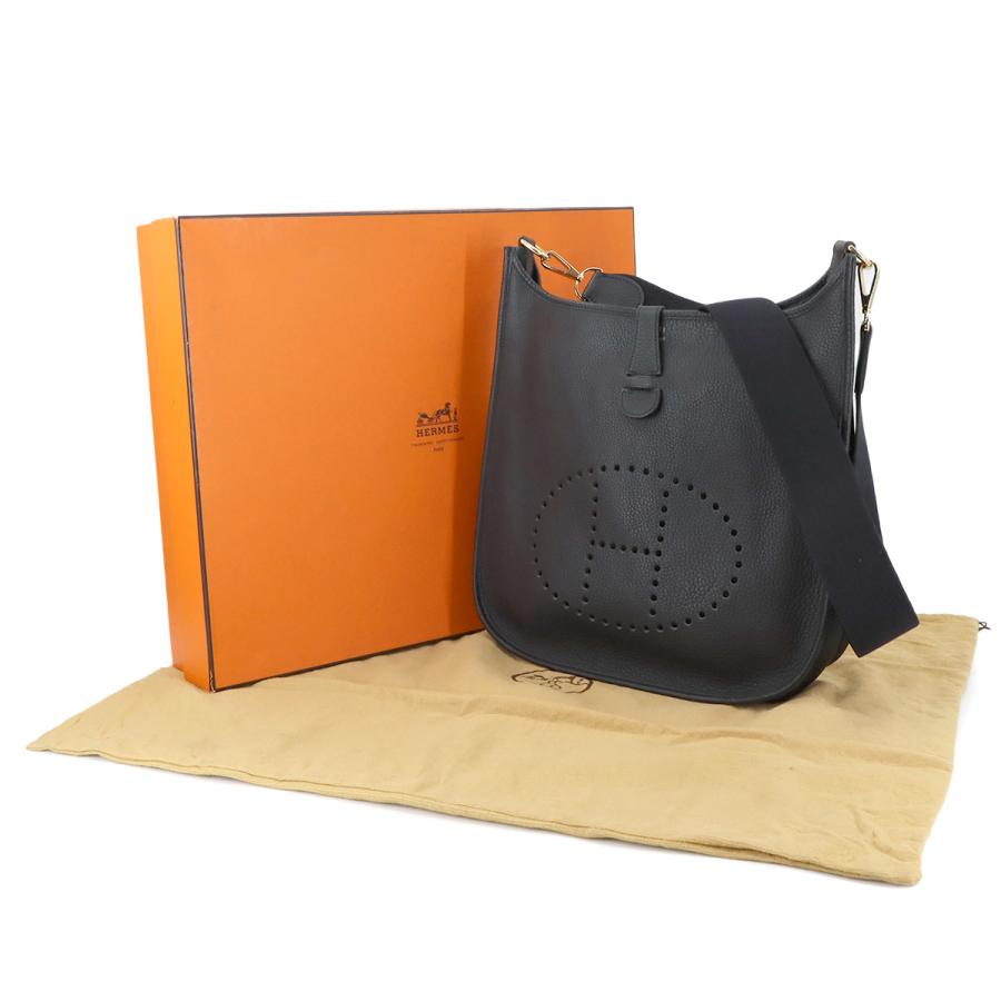 HERMES 美品 エルメス エブリン GM ショルダー バッグ トゴ ブラック 