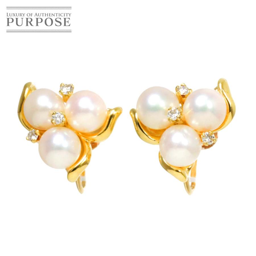 アコヤ真珠 5.5-5.7mm ダイヤ 0.06ct×2 K18 YG イヤリング イエロー  