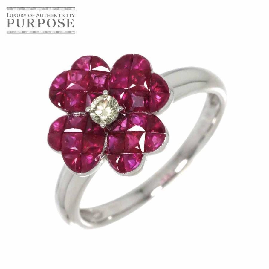 リング 14号 ルビー 1.14ct ダイヤ 0.07ct K18 WG ホワイトゴールド  