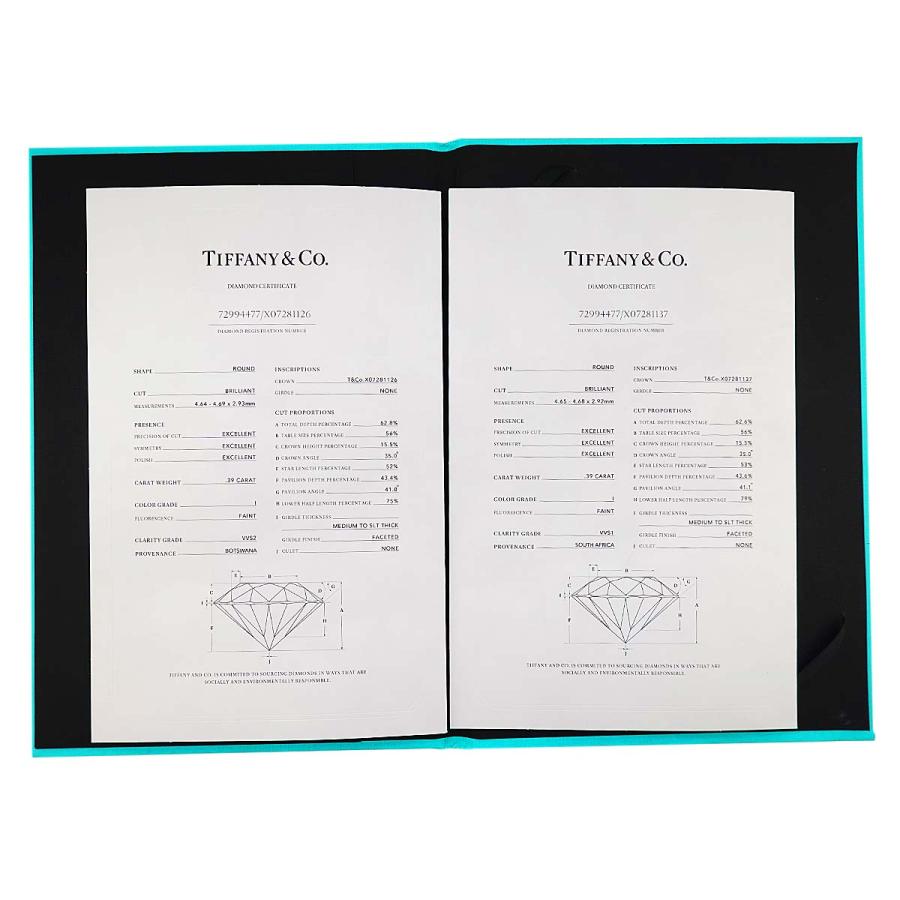 TIFFANY&Co. ティファニー ソリティア ダイヤ 0.39ctx2 I/VVS1-2/3EX  