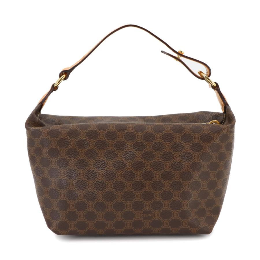 CELINE 美品 セリーヌ マカダム柄 ハンド バッグ PVC レザー ブラウン  