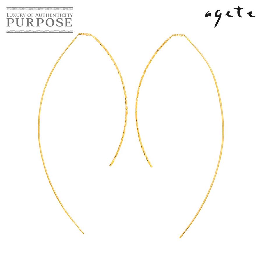 agete アガット フック ピアス K18 YG イエローゴールド 750 Earrings  