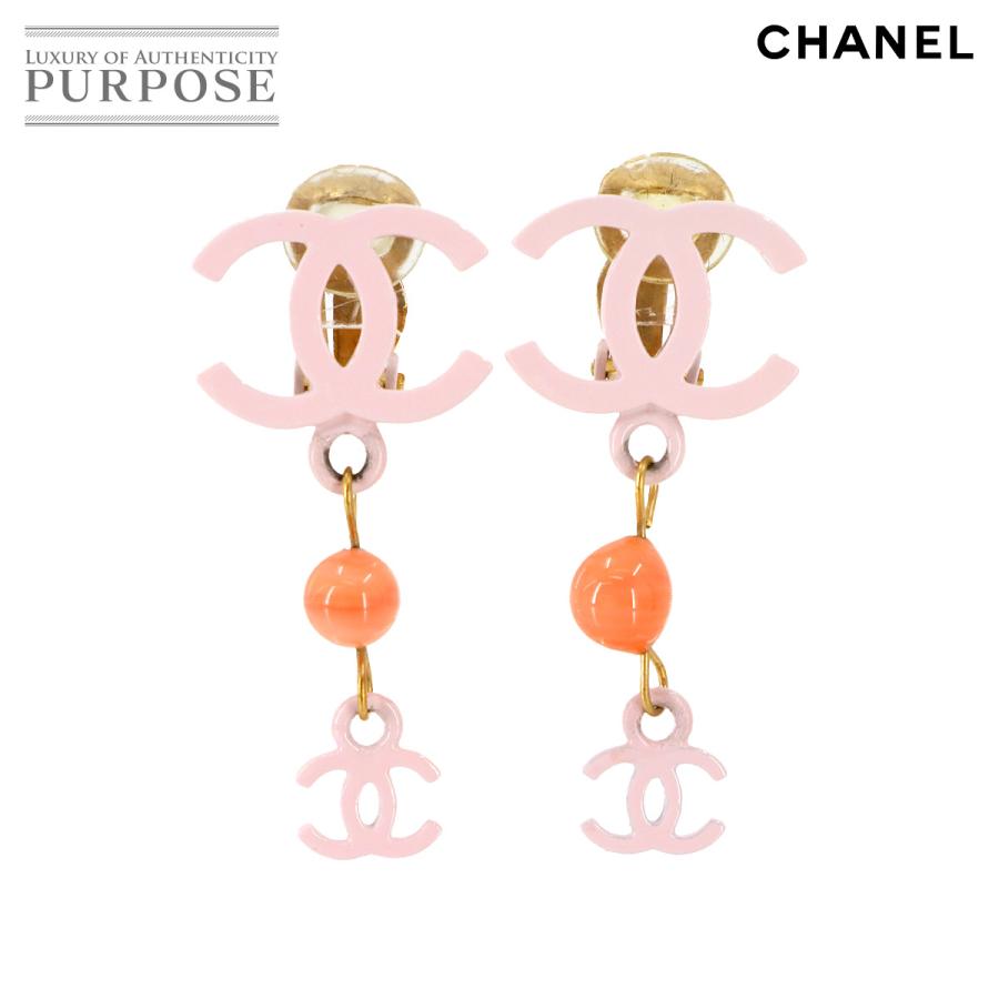 美品 シャネル CHANEL ココマーク イヤリング ピンク オレンジ
