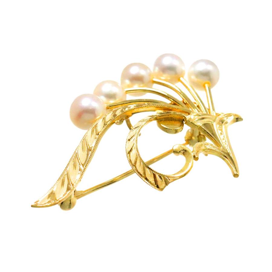 MIKIMOTO ミキモト アコヤ真珠 5.6-5.0mm ブローチ K14 YG イエロー  
