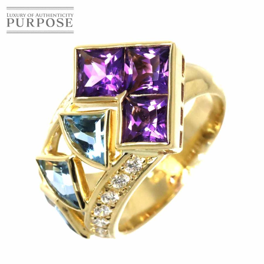 リング 11.5号 マルチストーン ダイヤ 0.30ct K18 YG イエローゴールド  