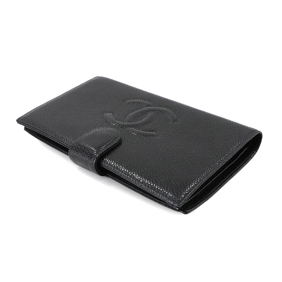 CHANEL シャネル キャビアスキン 二つ折り 長財布 がま口 レザー  