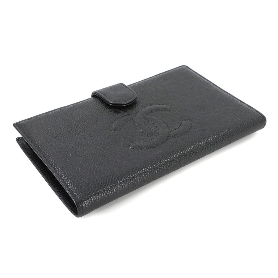 シャネル CHANEL キャビアスキン 二つ折り 長財布 がま口 レザー ブラック A13498 ココマーク ヴィンテージ Long Wallet 90277090の画像