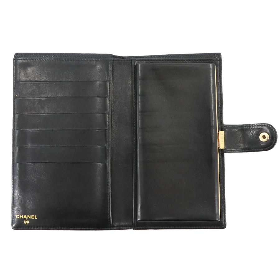 シャネル CHANEL キャビアスキン 二つ折り 長財布 がま口 レザー ブラック A13498 ココマーク ヴィンテージ Long Wallet 90277090の画像