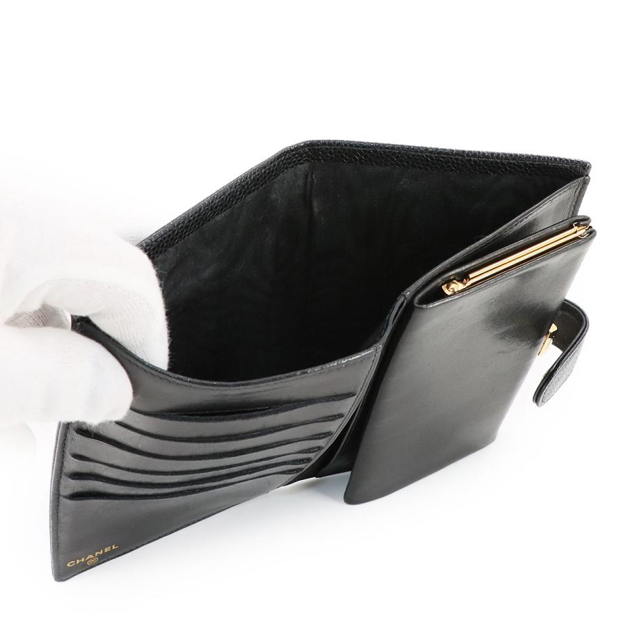 シャネル CHANEL キャビアスキン 二つ折り 長財布 がま口 レザー ブラック A13498 ココマーク ヴィンテージ Long Wallet 90277090の画像