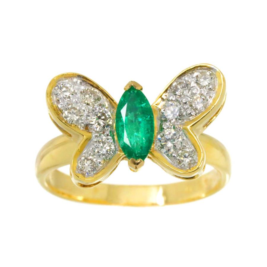 リング 12号 エメラルド 0.37ct ダイヤ 0.42ct K18 YG イエロー  