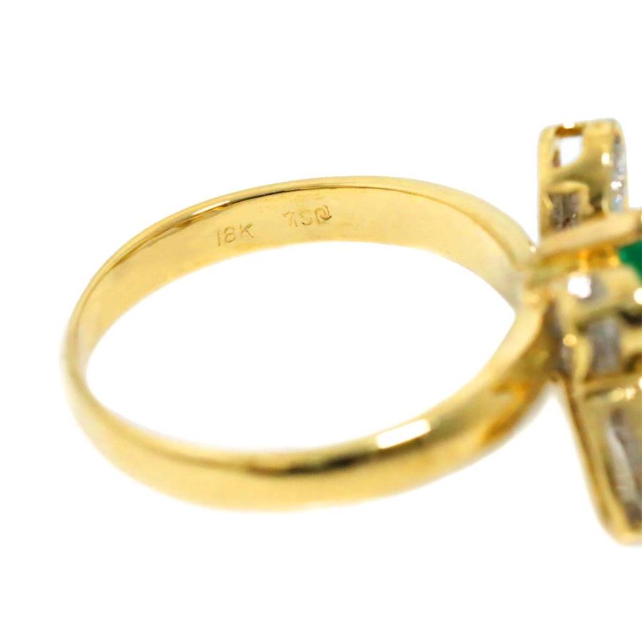 リング 12号 エメラルド 0.37ct ダイヤ 0.42ct K18 YG イエロー  